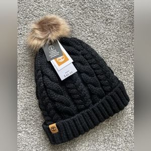 Timberland Women’s Black Cable Pom Pom Knit Beanie